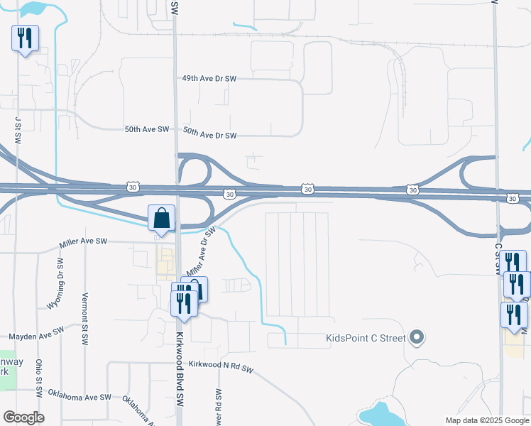 map of restaurants, bars, coffee shops, grocery stores, and more near 1 Dartmouth Street Southwest in Cedar Rapids