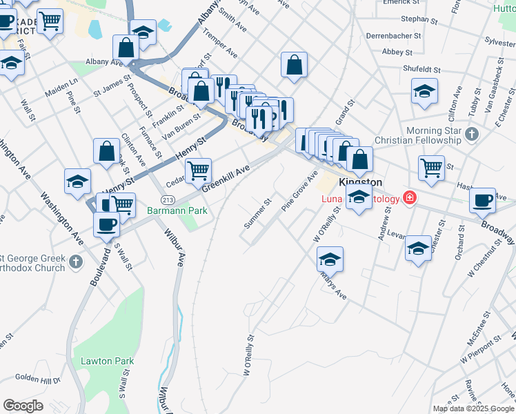 map of restaurants, bars, coffee shops, grocery stores, and more near 29 Summer Street in Kingston
