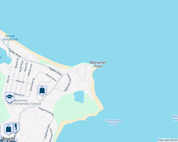 map of restaurants, bars, coffee shops, grocery stores, and more near 245 Manomet Point Road in Plymouth