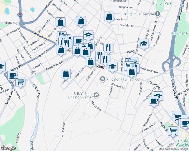 map of restaurants, bars, coffee shops, grocery stores, and more near 27 Hoffman Street in Kingston