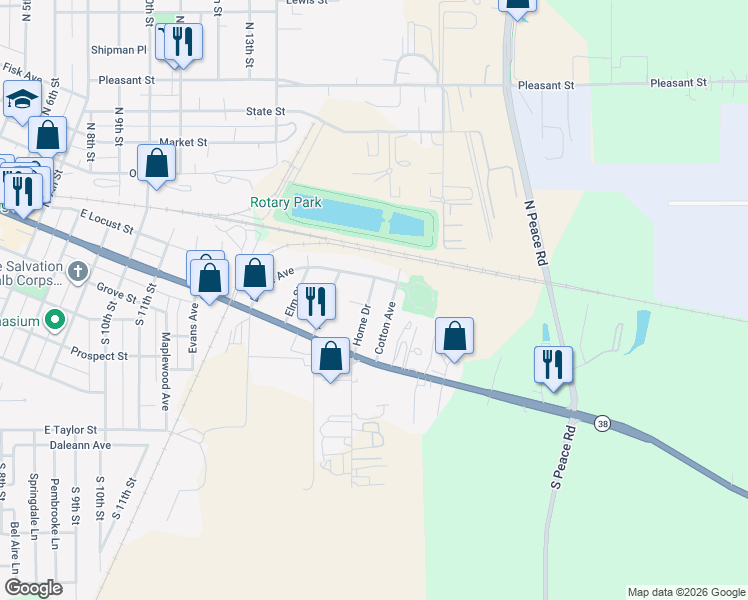 map of restaurants, bars, coffee shops, grocery stores, and more near 218 Home Drive in DeKalb