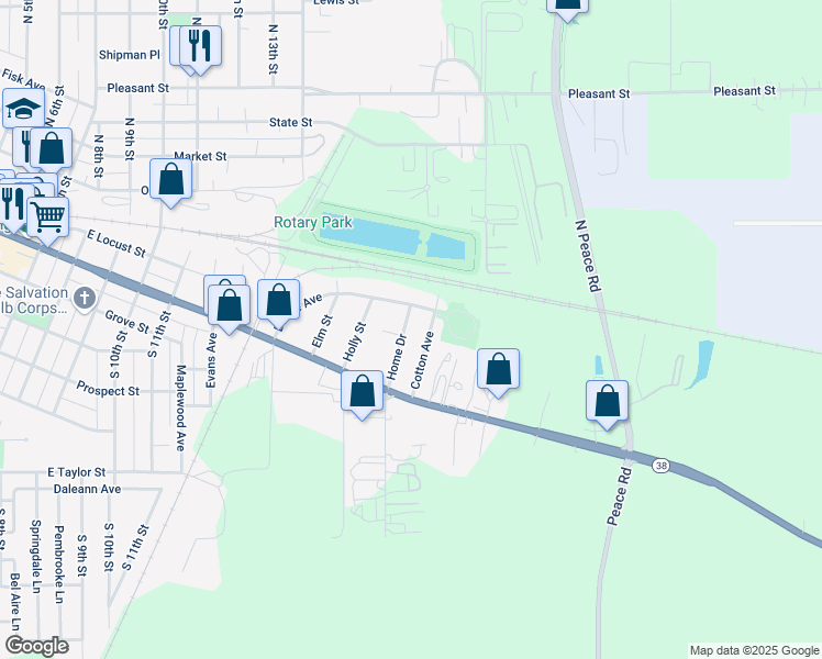 map of restaurants, bars, coffee shops, grocery stores, and more near 206 Home Drive in DeKalb