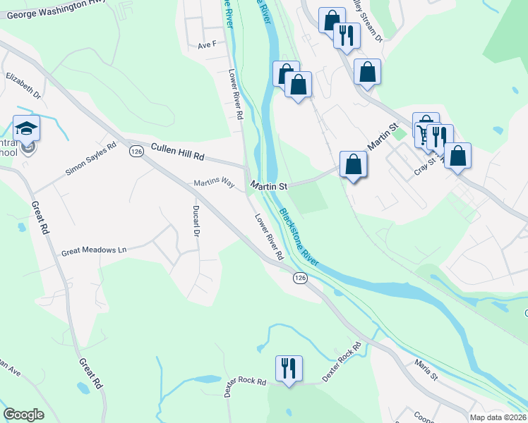map of restaurants, bars, coffee shops, grocery stores, and more near 701 Lower River Road in Lincoln