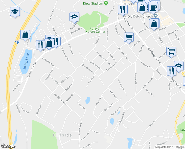 map of restaurants, bars, coffee shops, grocery stores, and more near 25 Grandview Avenue in Kingston