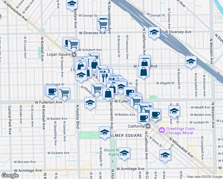 map of restaurants, bars, coffee shops, grocery stores, and more near in Chicago