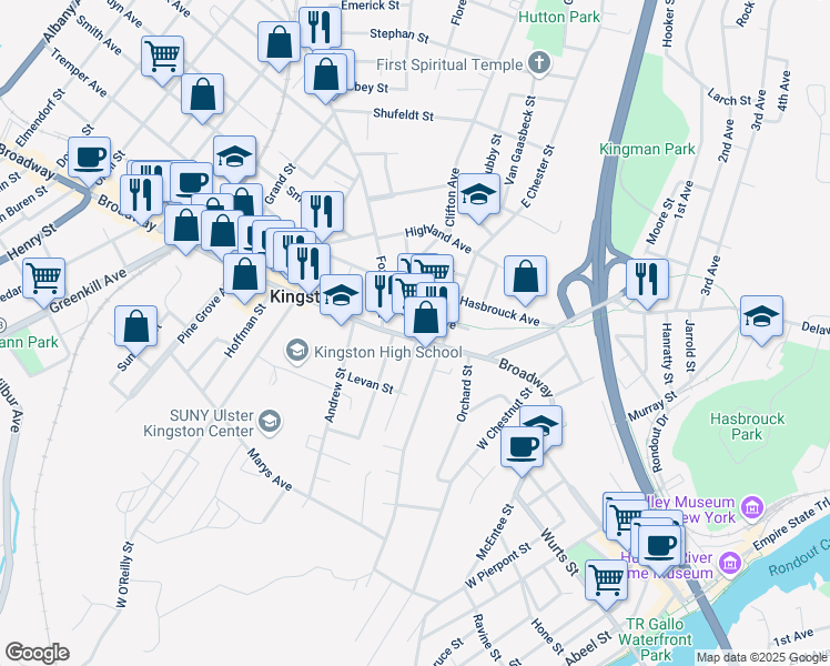map of restaurants, bars, coffee shops, grocery stores, and more near 27 Jansen Avenue in Kingston