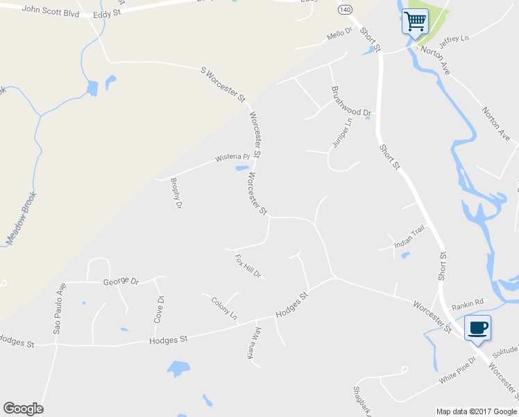 map of restaurants, bars, coffee shops, grocery stores, and more near 132 Worcester Street in Taunton