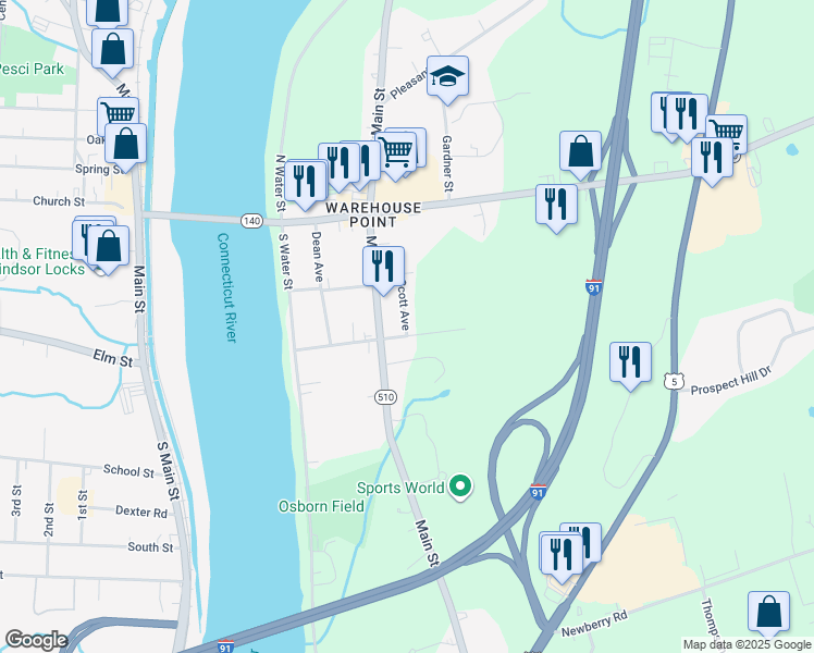 map of restaurants, bars, coffee shops, grocery stores, and more near 26 Scott Avenue in East Windsor