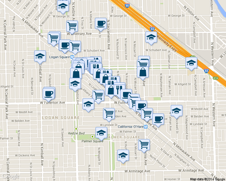 map of restaurants, bars, coffee shops, grocery stores, and more near in Chicago