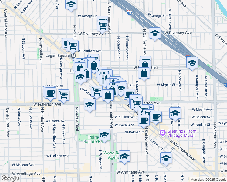 map of restaurants, bars, coffee shops, grocery stores, and more near in Chicago