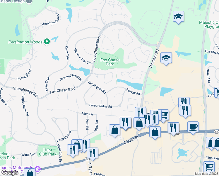 map of restaurants, bars, coffee shops, grocery stores, and more near 1908 Waverly Circle in St. Charles