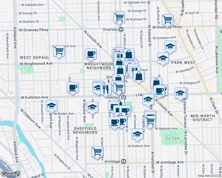 map of restaurants, bars, coffee shops, grocery stores, and more near in Chicago
