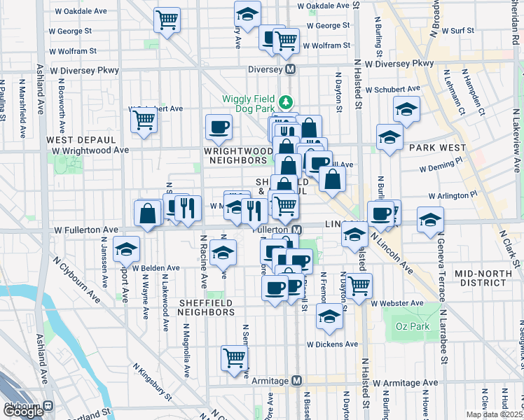 map of restaurants, bars, coffee shops, grocery stores, and more near 1048 West Montana Street in Chicago