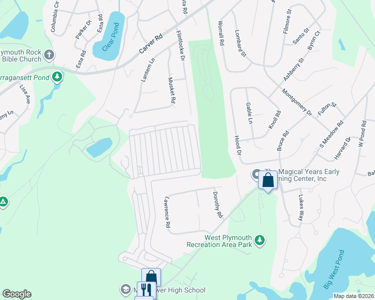 map of restaurants, bars, coffee shops, grocery stores, and more near 14 Candlelight Drive in Plymouth