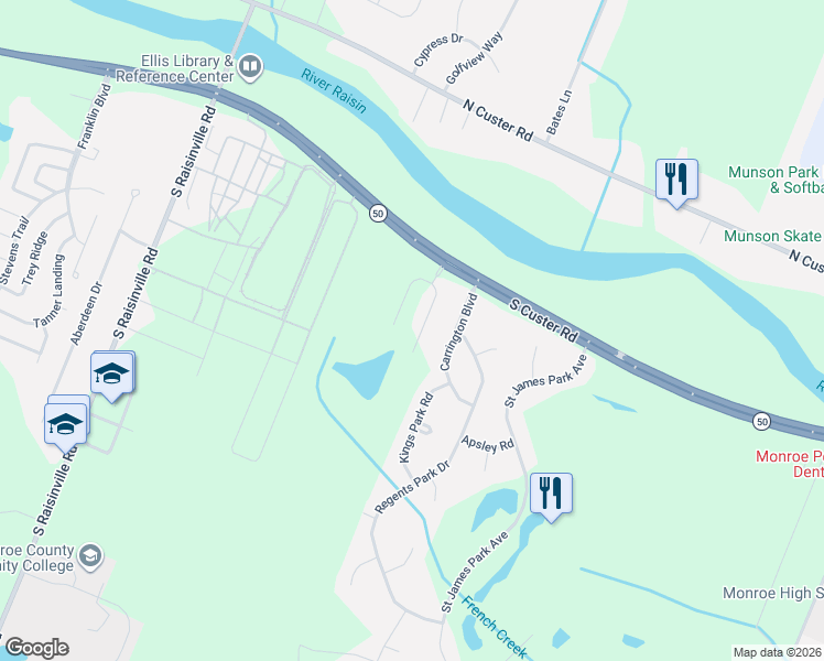map of restaurants, bars, coffee shops, grocery stores, and more near 778 East Sweet Briar Lane in Monroe
