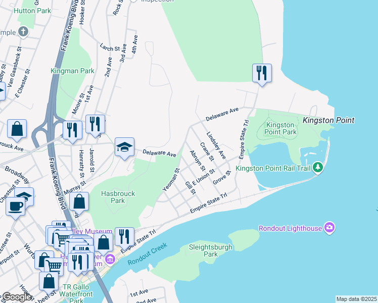 map of restaurants, bars, coffee shops, grocery stores, and more near 91 Abruyn Street in Kingston