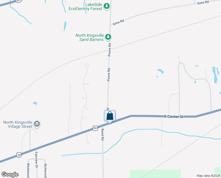 map of restaurants, bars, coffee shops, grocery stores, and more near 7303 Poore Road in Conneaut