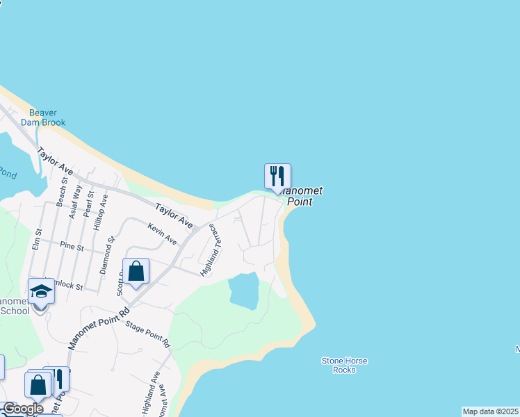 map of restaurants, bars, coffee shops, grocery stores, and more near 231 Manomet Point Road in Plymouth