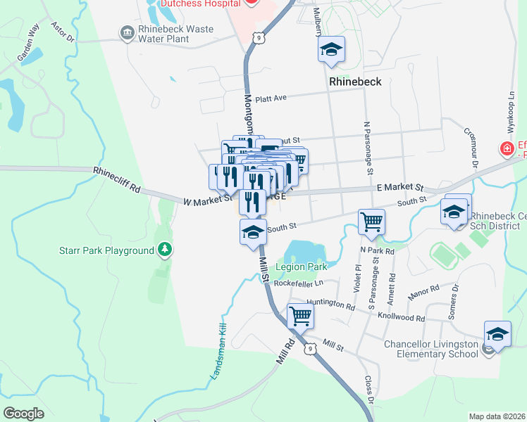 map of restaurants, bars, coffee shops, grocery stores, and more near in Dutchess County