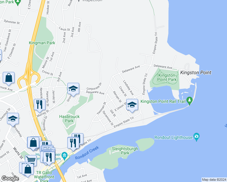 map of restaurants, bars, coffee shops, grocery stores, and more near 94 Abruyn Street in Kingston