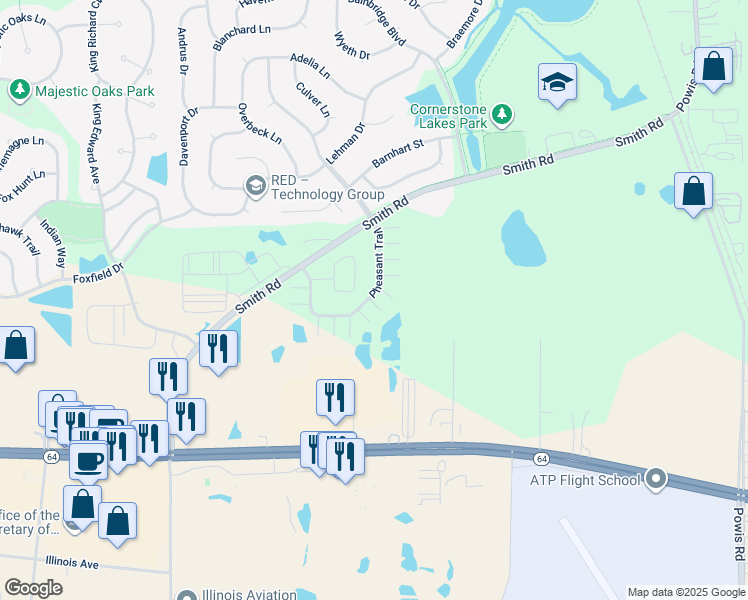 map of restaurants, bars, coffee shops, grocery stores, and more near 794 Pheasant Trail in St. Charles