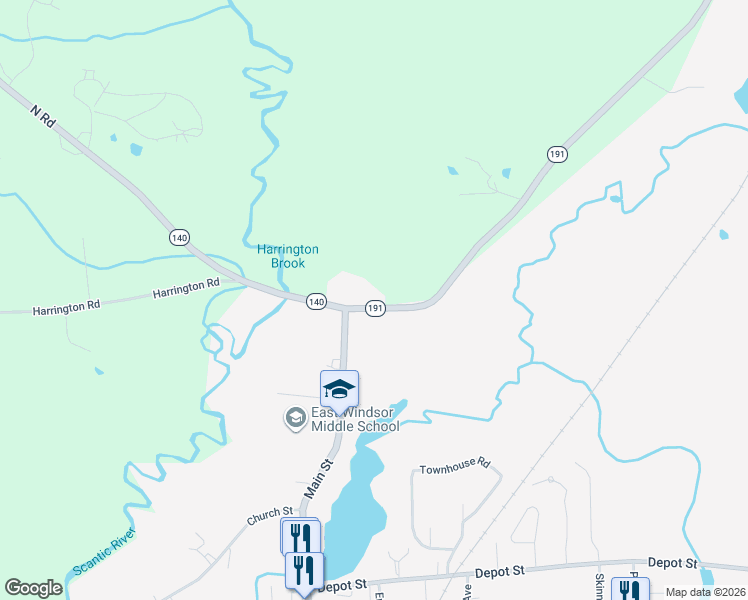 map of restaurants, bars, coffee shops, grocery stores, and more near 5 Broadbrook Road in East Windsor