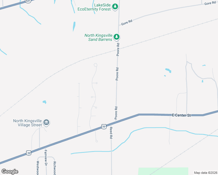 map of restaurants, bars, coffee shops, grocery stores, and more near 7303 Poore Road in Conneaut