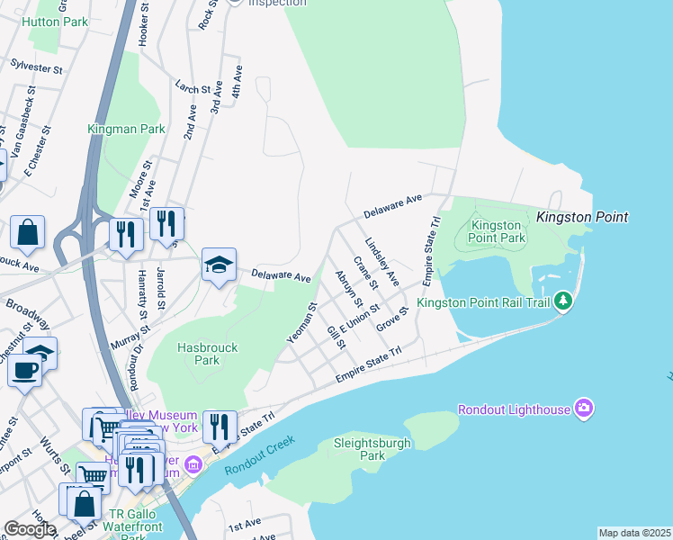 map of restaurants, bars, coffee shops, grocery stores, and more near 91 Abruyn Street in Kingston