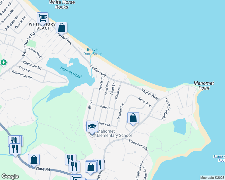 map of restaurants, bars, coffee shops, grocery stores, and more near 15 Pearl Street in Plymouth