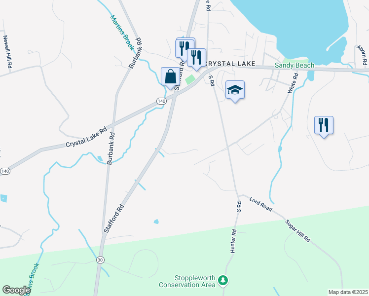 map of restaurants, bars, coffee shops, grocery stores, and more near 6 Sugar Hill Road in Ellington
