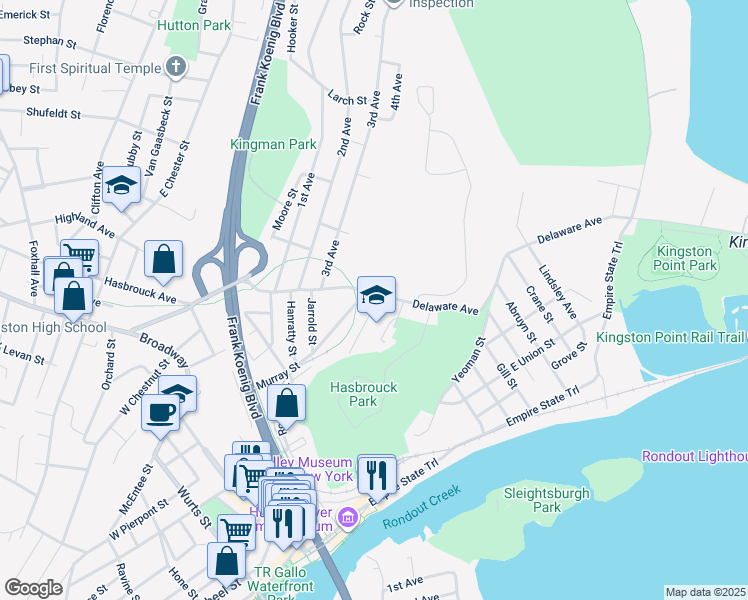 map of restaurants, bars, coffee shops, grocery stores, and more near 437 Delaware Avenue in Kingston