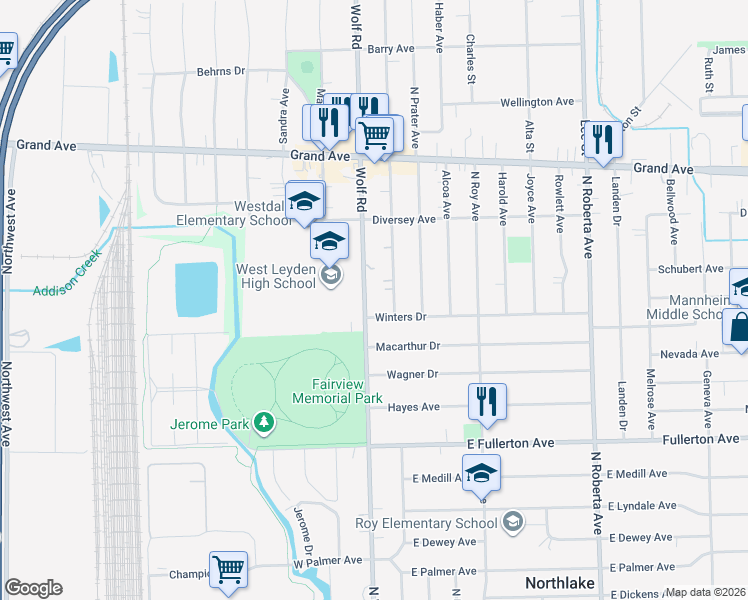 map of restaurants, bars, coffee shops, grocery stores, and more near 812 La Porte Avenue in Melrose Park