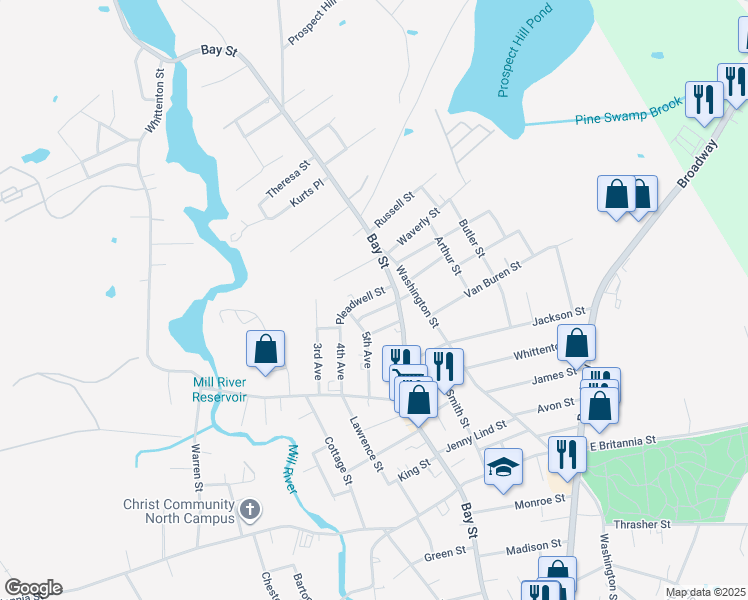 map of restaurants, bars, coffee shops, grocery stores, and more near 6 Pleadwell Street in Taunton