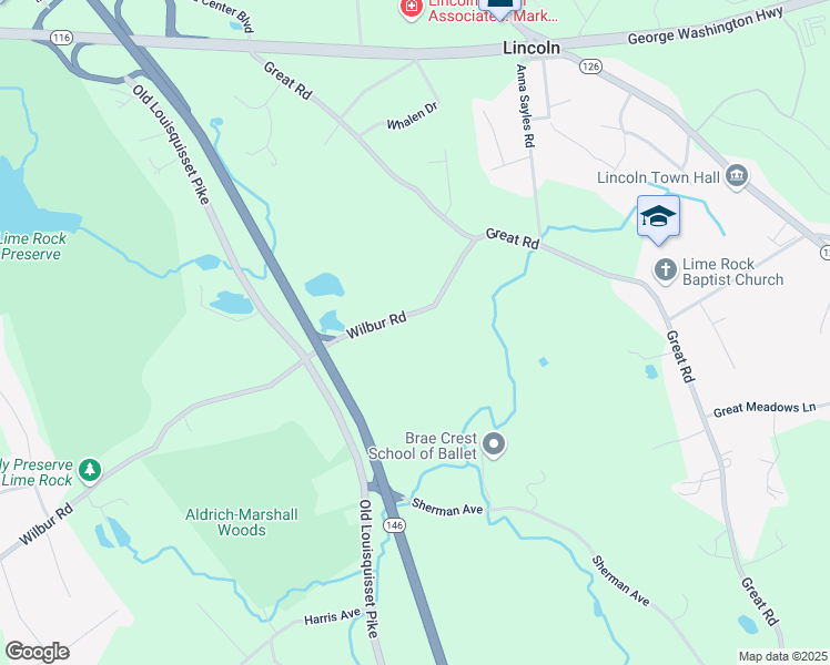 map of restaurants, bars, coffee shops, grocery stores, and more near 23 Wilbur Road in Lincoln