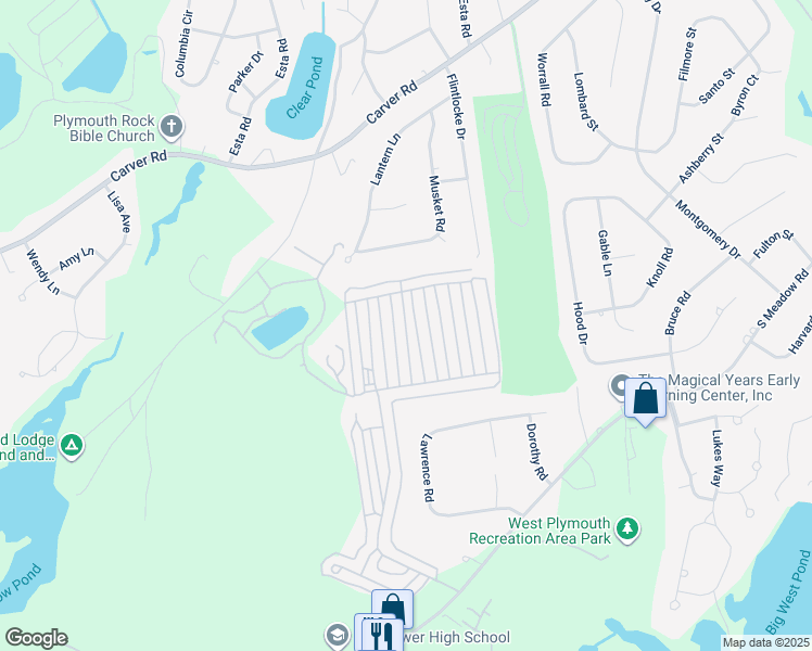 map of restaurants, bars, coffee shops, grocery stores, and more near 14 Lydia Drive in Plymouth