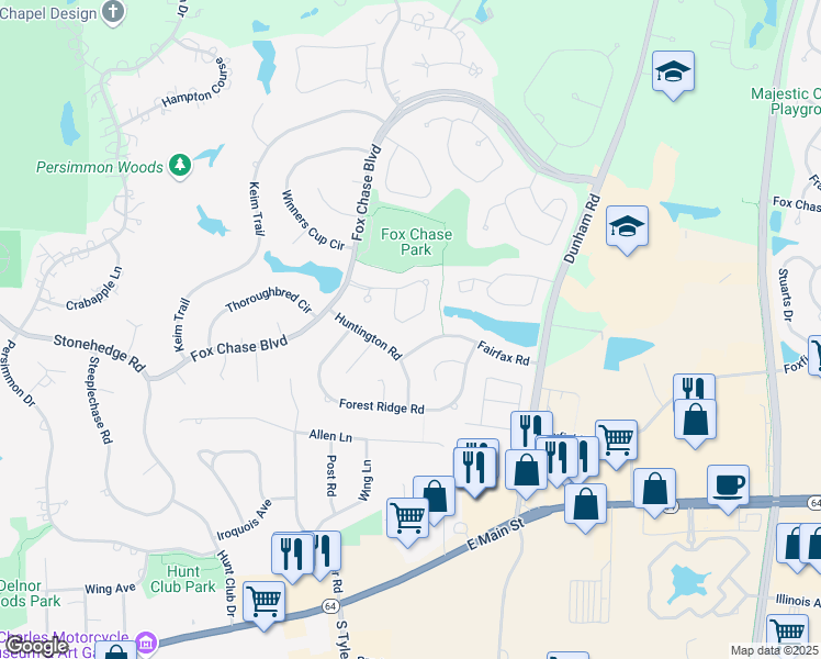 map of restaurants, bars, coffee shops, grocery stores, and more near 1908 Waverly Circle in St. Charles