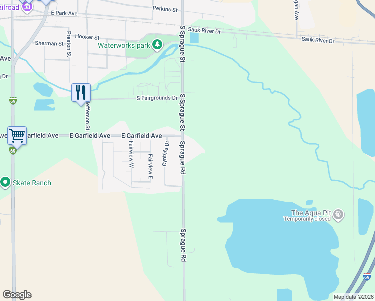 map of restaurants, bars, coffee shops, grocery stores, and more near 319 Sprague Road in Coldwater
