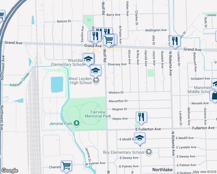 map of restaurants, bars, coffee shops, grocery stores, and more near 812 La Porte Avenue in Melrose Park