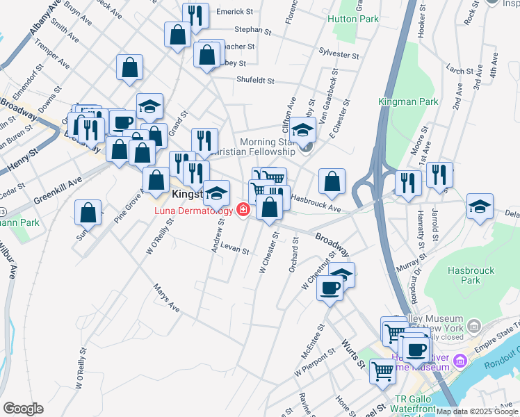 map of restaurants, bars, coffee shops, grocery stores, and more near 27 Jansen Avenue in Kingston