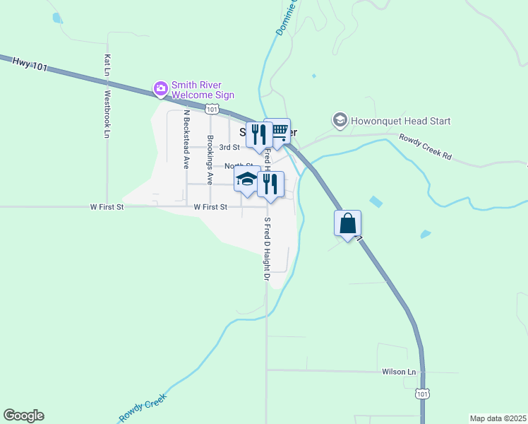 map of restaurants, bars, coffee shops, grocery stores, and more near 100 South Fred D Haight Drive in Smith River