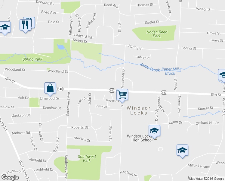 map of restaurants, bars, coffee shops, grocery stores, and more near 20 Elm St in Windsor Locks