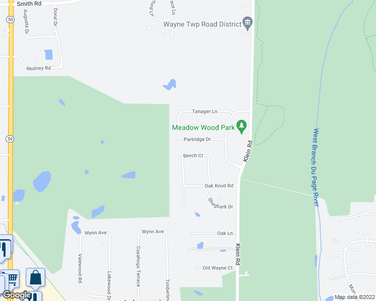 map of restaurants, bars, coffee shops, grocery stores, and more near 29W354 Beech Court in West Chicago