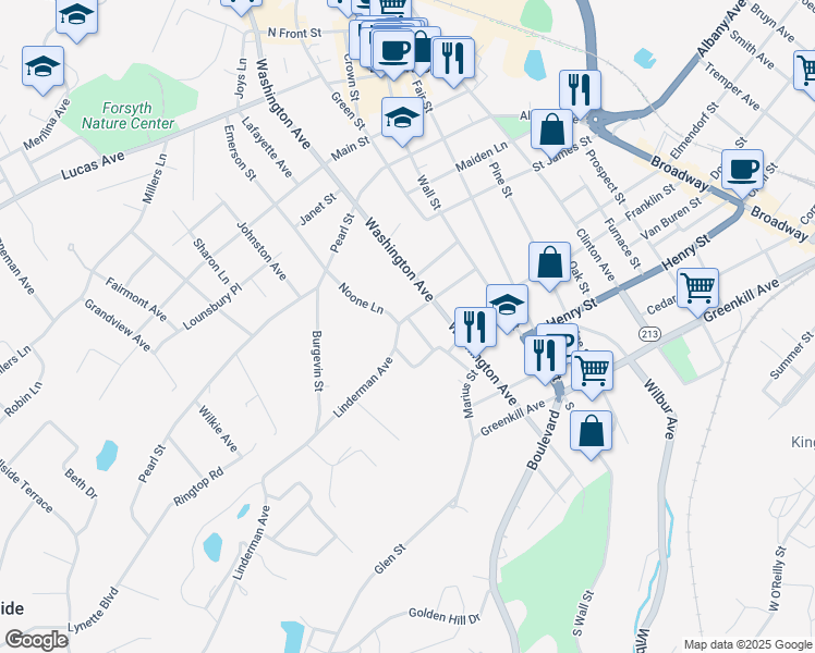 map of restaurants, bars, coffee shops, grocery stores, and more near 54 Linderman Ave in Kingston