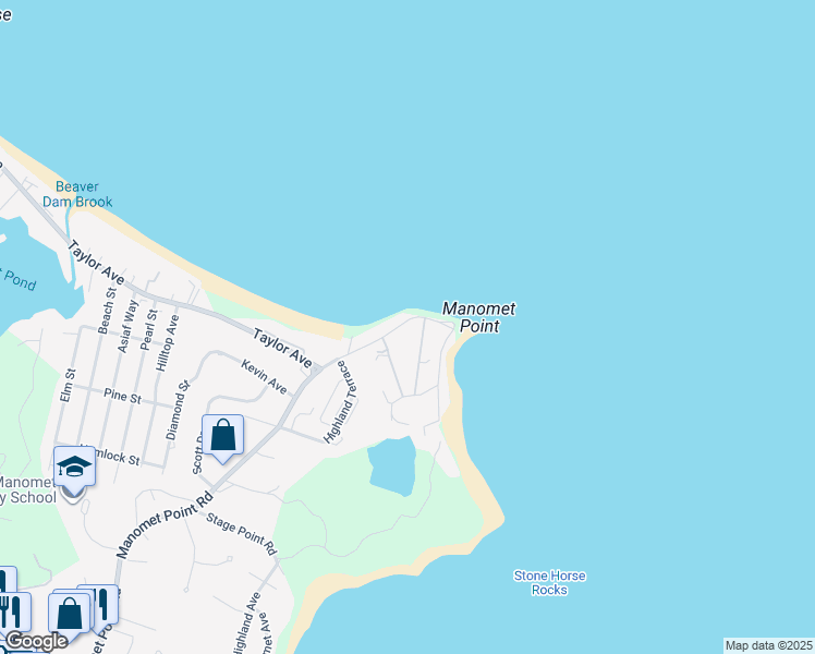 map of restaurants, bars, coffee shops, grocery stores, and more near 231 Manomet Point Road in Plymouth