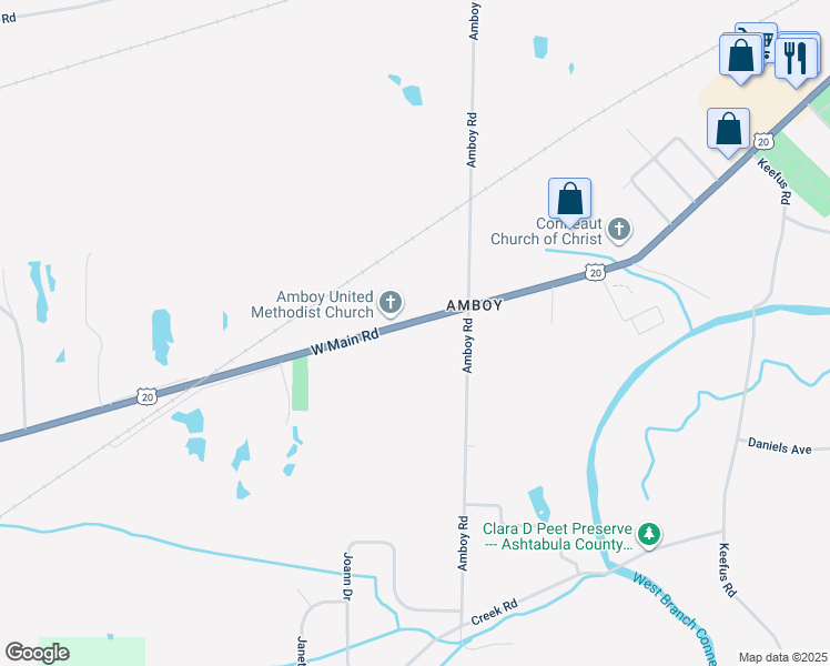 map of restaurants, bars, coffee shops, grocery stores, and more near 543 Main Street in Conneaut