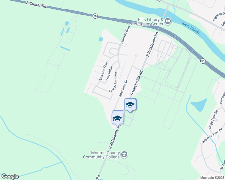 map of restaurants, bars, coffee shops, grocery stores, and more near 130 Aberdeen Drive in Monroe