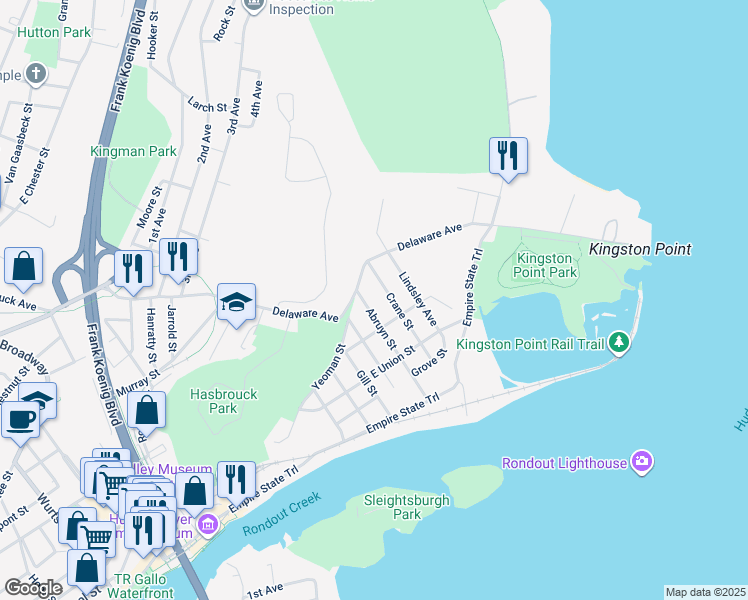 map of restaurants, bars, coffee shops, grocery stores, and more near 94 Abruyn Street in Kingston