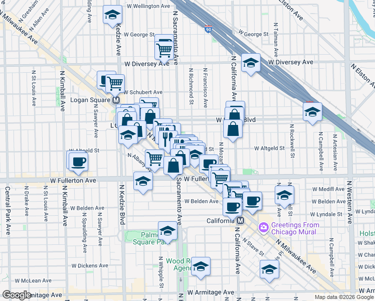 map of restaurants, bars, coffee shops, grocery stores, and more near in Chicago