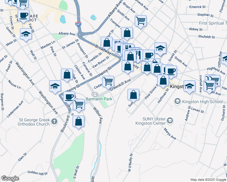 map of restaurants, bars, coffee shops, grocery stores, and more near 110 Greenkill Avenue in Kingston