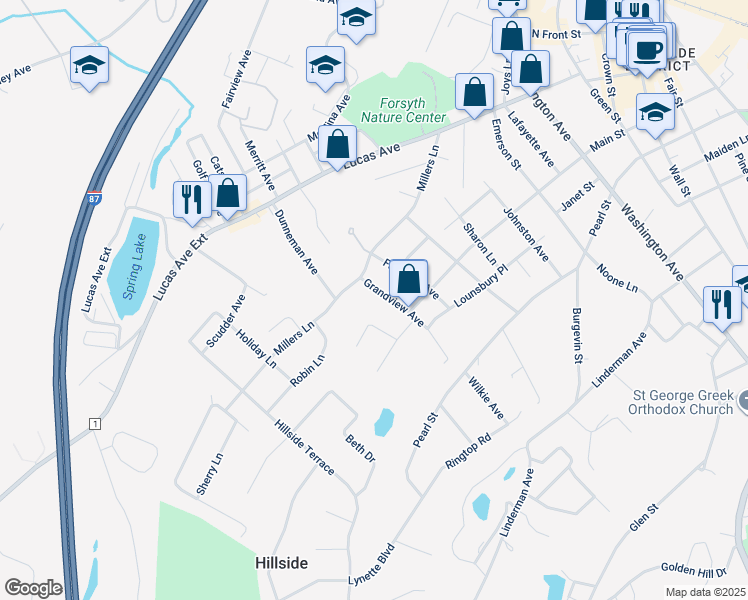 map of restaurants, bars, coffee shops, grocery stores, and more near 61 Grandview Avenue in Kingston